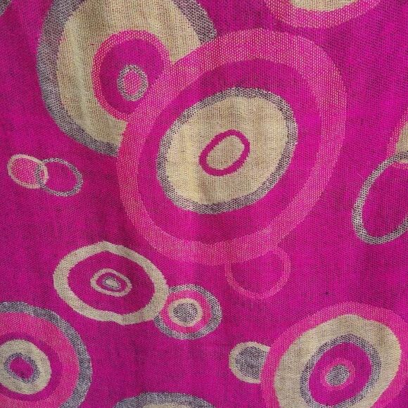 100% Pashmina Pinkish Red Gold Circles Print Reversible  26"x 72" - Picture 7 of 9
